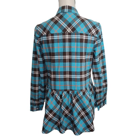 Sundance Hayden Creek Blue Plaid Flannel Peplum Top Plaid Size Large - Picture 13 of 15